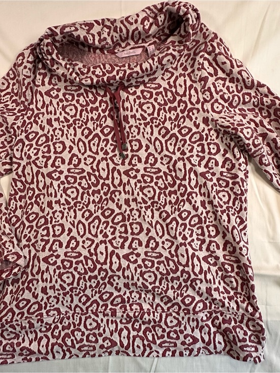 AnyBody Tops - AnyBody Women's Burgundy and Cream Leopard Cowl Pullover